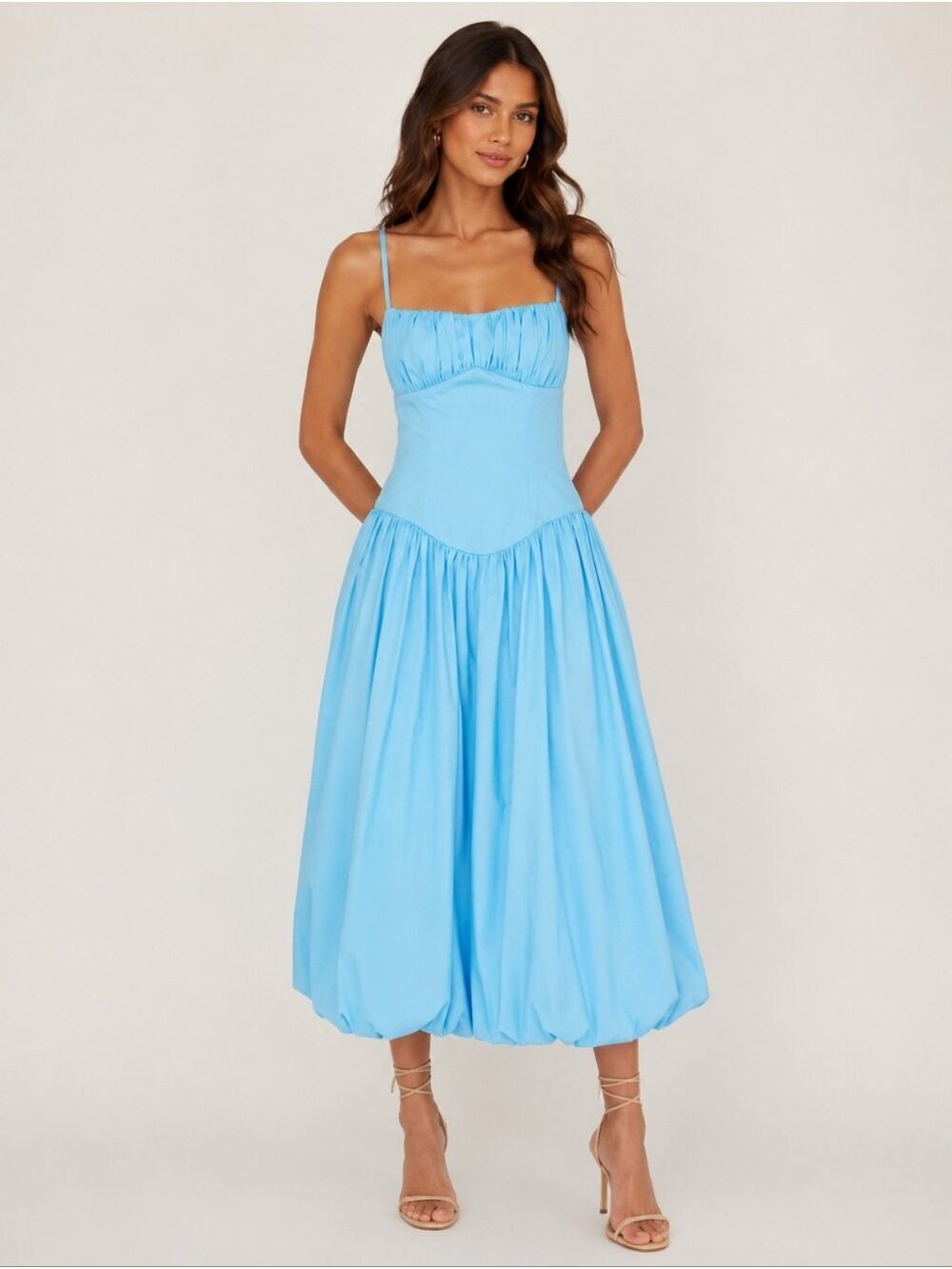 Angel Biba Blue Open Back Bubble Midi Dress Size S
